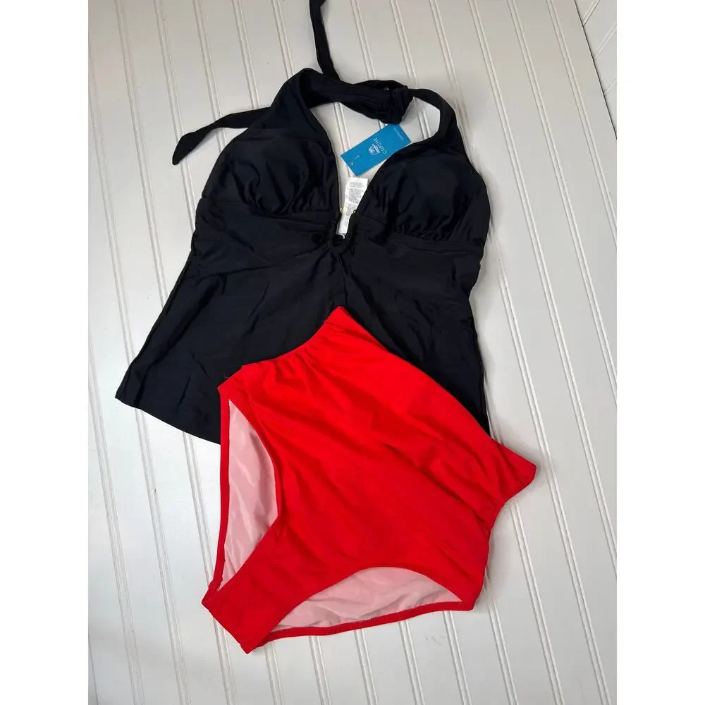 NWT Cupshe Two Peace Swimsuit Bikini Tankini & High Waisted Bottom BUNDLE Size M
